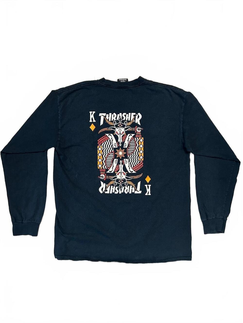 Rare Thrasher King of Diamonds LS Shirt Size L Faded Black Skate Streetwear